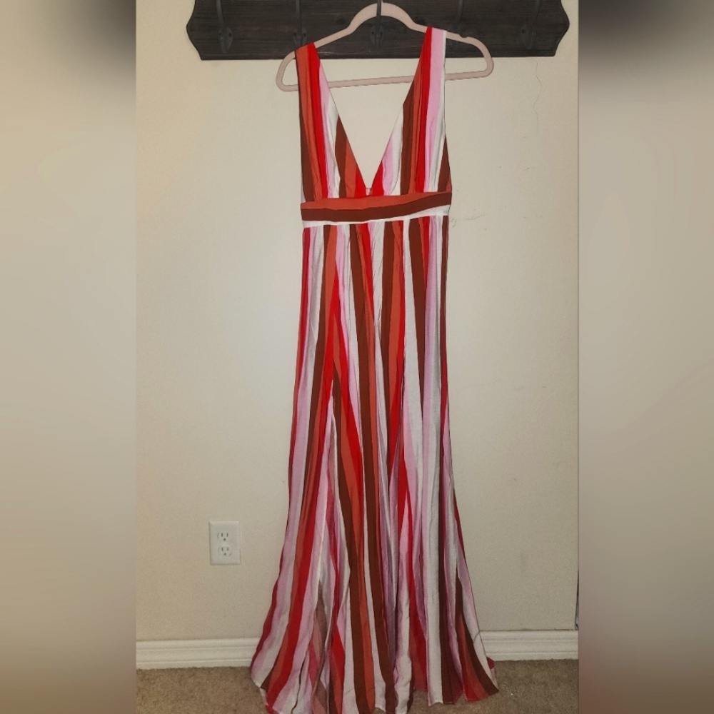 NWT Francesca's Striped Maxi Dress Pink White Red Orange Rust size Medium